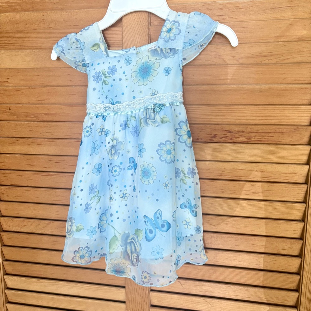 Charming Light Blue Floral Kids Dress